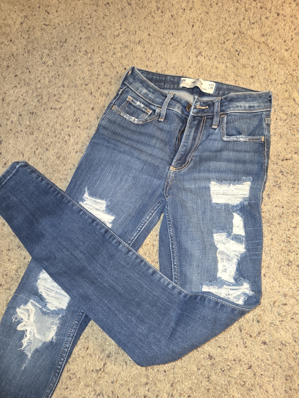 Hollister Dark Blue Distressed High-Rise Skinny Jeans - Picture 2 of 5
